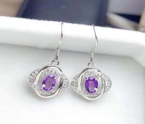 Stud Natural Real Amethyst Flower Drop Earring per sieraden 0 5CT 2PCS Gemstone 925 Sterling Silver Fine T29108 2210223848922