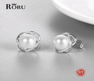 Stud Natuurlijke Witte Parel Oorbellen Echte 925 Sterling Zilveren Zirkoon Temperament Oorbel Voor Vrouwen Fijne Sieraden Gift9041443