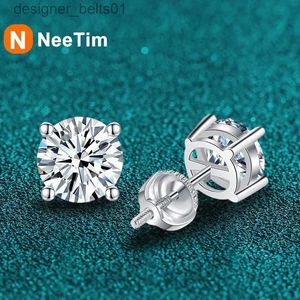 Stud NeeTim 2 Karaat Moissanite Oorbellen Studs voor Vrouwen Mannen Schroefdraad Oor Stud 925 Massief Zilver met Wit Vergulde JewelryC24319