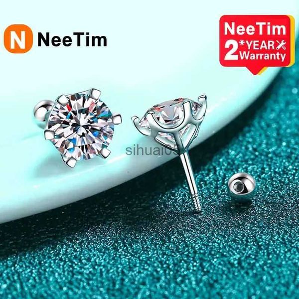 Stud NeeTim 8mm 2 Carat Moissanite boucles d'oreilles pour femmes filetage boucles d'oreilles 925 en argent Sterling bijoux fins passer diamant Test YQ231026