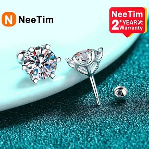 Stud NeeTim 8mm 2 boucles d'oreilles pour femmes filetage clous d'oreille 925 en argent Sterling bijoux fins Pass Diamond Test 231023