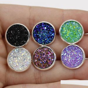 Stud Nieuwe 12Mm Ronde Druzy Steen Oorbellen Bling Drusy Hars Sier Voor Vrouwen Dames Mode Handgemaakte Sieraden In Bk Drop levering Dhhzb