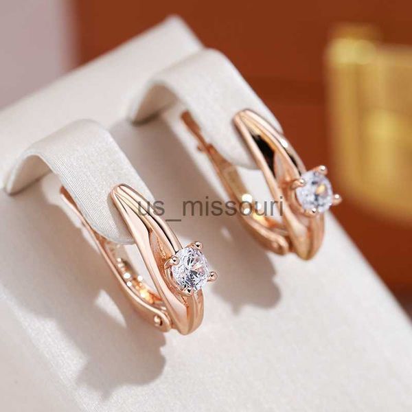 Stud New 585 Or Rose Blanc Zircon Étoile Clip Boucles D'oreilles Simple Lune Lisse Piercing Cerceaux Partie De Mode Fine Bijoux pour Femmes Boucle D'oreille J230529 J230529