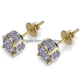 Stud Nieuwe 925 Sier Hip Hop Cz Zirkoon Ronde Oorbellen 0.7Cm Voor Mannen Vrouwen Meisjes Geschenken Diamond Studs Rock Rapper Sieraden Drop Levering Dhmzx