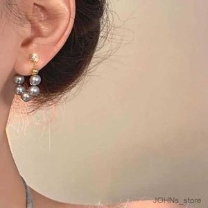 Stud Nieuwe aankomst Gray Pearl Zirkon Hoop oorbellen voor vrouwen Vintage Elegante kristal kralen oorbellen bruid bruiloft sieraden geschenken