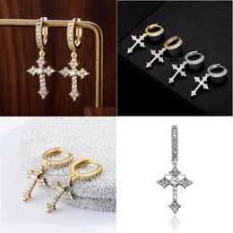 Stud Nouvelles boucles d'oreilles croisées pour femmes glacées zircone cubique bijoux hip hop simple mode diamant boucle d'oreille ensemble cadeau de fête drop dhgarden dhsle