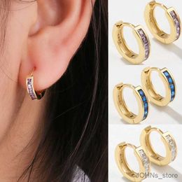 Stud Nieuwe CZ Huggie Hoop -oorbellen voor vrouwen Multicolor Crystal Gold Color Small Earring Trend Kraakbeen Piercing sieraden