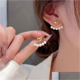 Stud Nouveau élégant métal en forme de coeur dos suspendus boucles d'oreilles en perles bijoux de mode coréenne pour femme filles accessoires en gros Yme019 Dr Otveu