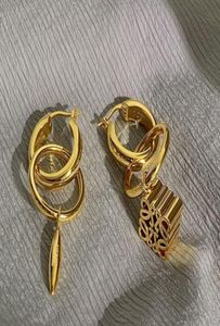 Stud New Fashion Anagram pendentif collier asymétrique femmes boucles d'oreilles rétro en laiton plaqué or 18 carats oreille cerceau dames broche Designer Je7121415