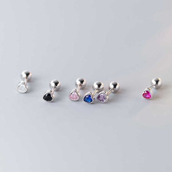 Stud New Fashion Cute Minimalist Heart Stud Pendientes Brillante Colorido Crystal Screw-back Tiny Ear Stud Accesorio Pequeño Pendiente Joyería P230411