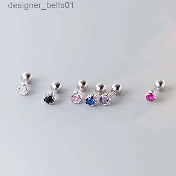 Stud Nouvelle mode mignon minimaliste coeur boucles d'oreilles brillant coloré cristal vis-arrière minuscule oreille goujon accessoire petite boucle d'oreille bijoux L231117