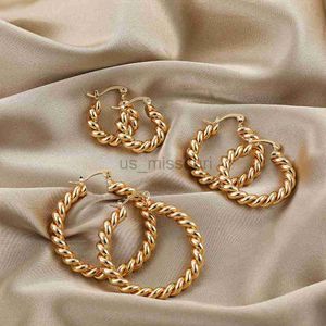 Stud Nieuw mode -touw geweven twist metal hoepel oorbellen voor vrouw goud kleur grote ronde cirkel chunky oorring femme 2023 nieuwe trend j230529