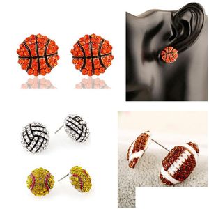 Stud Nieuwe Mode Sport Spel Bal Post Oorbellen Strass Basketbal Volleybal Honkbal Amerikaanse Voetbal Fan Sieraden Geschenken Drop Del Dhync