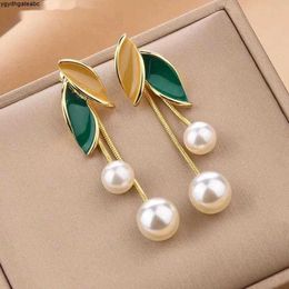 Étalon nouvelle tendance de mode design unique conception élégante délicate légère de luxe de luxe perle feuille d'oreilles file d'oreilles femmes bijoux fête premium cadeaux yf4j