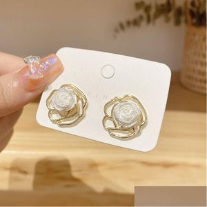 Stud New Korean Fashion Boucles d'oreilles pour les femmes White Flower Drop Pendientes Année Cadeau Oreille Bijoux Aretes Livraison Dhlng