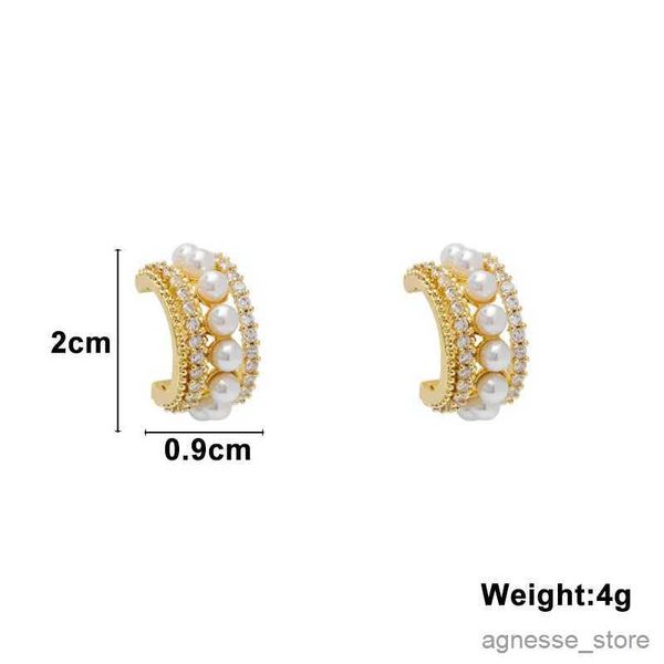 Stud New Pearl Pendientes en forma de C para mujer Pendientes pequeños de metal de color dorado de múltiples capas Rhinestone completo Chic Lovely Ear Decor R231204