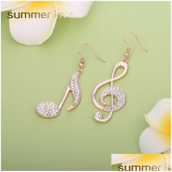 Stud Nouveau Brillant Tchèque Strass Treble Clef Notes Huitième Note Dangle Boucle D'oreille Pour Femmes Alliage Or Sier Rose Fishhook Drop Dhgarden Dhwme