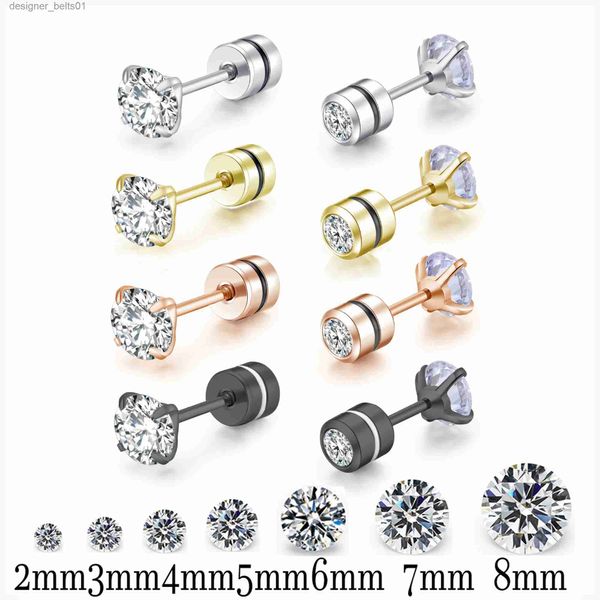 Stud Nouveau acier inoxydable unisexe femmes hommes Double cristal Zircon oreille goujons vis boucles d'oreilles piercing mode non allergique corps bijoux L231117