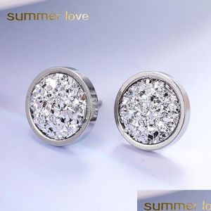 Stud Nouvelles boucles d'oreilles en acier titane pour femmes hommes mode 12mm à la main ronde cristal Druzy à la mode simple bijoux cadeau goutte livrer Dhiet