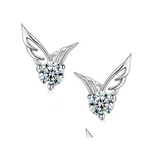 Stud New Womes Sier Couleur Bijoux Ailes d'ange Boucles d'oreilles en cristal brillant CZ Zircon Brincos Femme G533 Drop Delivery Ot9Ae