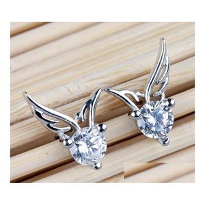 Stud New Woes sier couleur bijoux ailes anges boucles oreilles cristallines brillantes cz zircon brincos féminin g533 drop livraison dhvr7