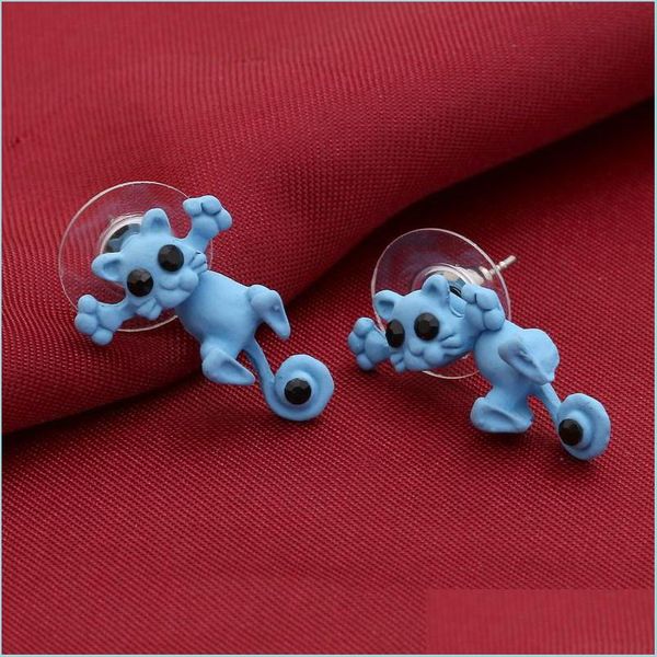 Stud Newest Fashion Kitten Animal Mtiple Color Classic Cute Cat Puncture Ear Stud Piercing Pendientes para mujeres niñas 100 pares Lulubaby Dh5Ep