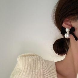 Boucles d'oreilles en tissu rétro français pour femme, Design de Niche, avec nœud en perles, Simple, mode, tempérament sauvage, Fan littéraire