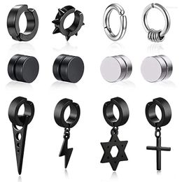 Stud Niet Doorboord Rvs Punk Oorbellen Hip Hop Magnetische Oor Clips Voor Mannen Vrouwen Kruis Driehoek Nep Hoops setStud Kirs22