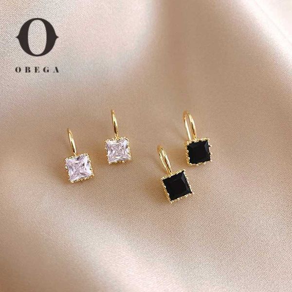 Stud Obega Pendientes de piedra de cristal cuadrados Material de cobre en chapado en oro Cristal negro claro Piedra Gancho de pescado EarrMujeres Joyería caliente J240105