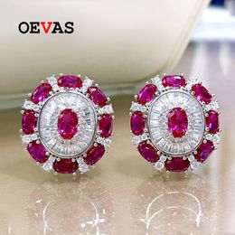 Stud OEVAS 100% 925 Sterling Zilver 46mm Ruby High Carbon Diamanten Oorbellen Voor Vrouwen Sprankelende Bruiloft Fijne Sieraden Gift 221119