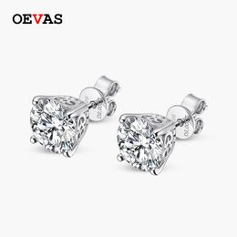 Stud OEVAS 100% 925 Sterling Silver Real 2 Carat 8mm Quatre Griffes Boucles D'oreilles Pour Les Femmes Sparkling Wedding Fine Jewelry 230225