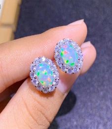 Boucles d'oreilles opale en argent 925, pierres précieuses ovales colorées naturelles ovales de 68MM pour femmes, cadeau d'anniversaire, bijoux fins en argent véritable 4459345