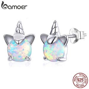 Boucles d'oreilles licorne opale pour fille 925 boucles d'oreilles hypoallergéniques en argent sterling mode bijoux mignons SCE737 230729