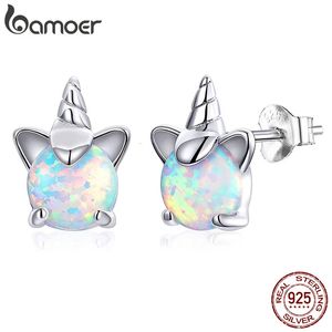 Stud Opal Unicorn Stud Boucles d'oreilles pour fille 925 Sterling Silver Boucles d'oreilles hypoallergéniques Mode Mignon Bijoux SCE737 231115