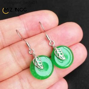 Boucles d'oreilles en jade vert naturel original 925 argent incrusté de jadéite ligne d'oreille belle mode exquise dames bijoux mascotte cadeauC24319