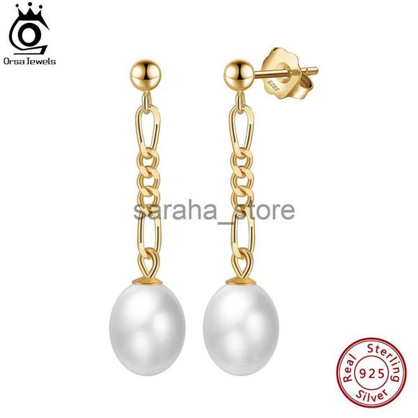 Stud ORSA JEWELS 14K Or Véritable 925 SterlSilver Dangle Pearl Boucles d'oreilles avec perle baroque naturelle triée sur le volet pour les femmes GPE80 J240120