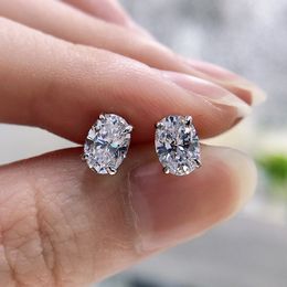 Stud Oval Cut 57mmMoissanite Diamond Pendiente 100% Real 925 Plata esterlina Promesa Pendientes de boda para mujeres Joyería de fiesta 221119