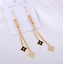 Stud OYB-pendientes con colgante de trébol de cuatro hojas y borlas de cadena larga para mujer coreana, joyería clásica con gancho para la oreja, pendiente de moda 8106048