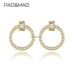 Stud PAG MAG 925 boucles d'oreilles rondes en argent Sterling mignon à la mode Zircon géométrique 14K or bague d'oreille pour les filles bijoux fins 2023 cadeau YQ231114