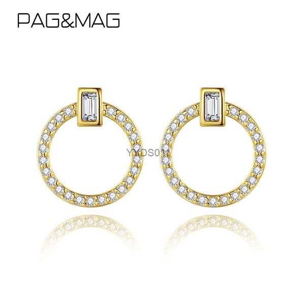 Stud PAG MAG 925 Pendientes redondos de plata esterlina Lindo circón geométrico de moda Anillo de oreja de oro de 14 quilates para niñas Joyería fina 2023 Regalo YQ231114