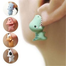 Stud Pair Cute Animal Bite Earring Cartoon Soft Clay Oorbellen Tyrannosaurus Dinosaur Fun Party Gift