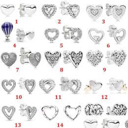 Stud Pandora verhoogde hart oorrang geknoopte ventilator vastgelegde hartenstijl oorbellen 925 Sterling Sier Brincos sieraden drop levering dhxbz