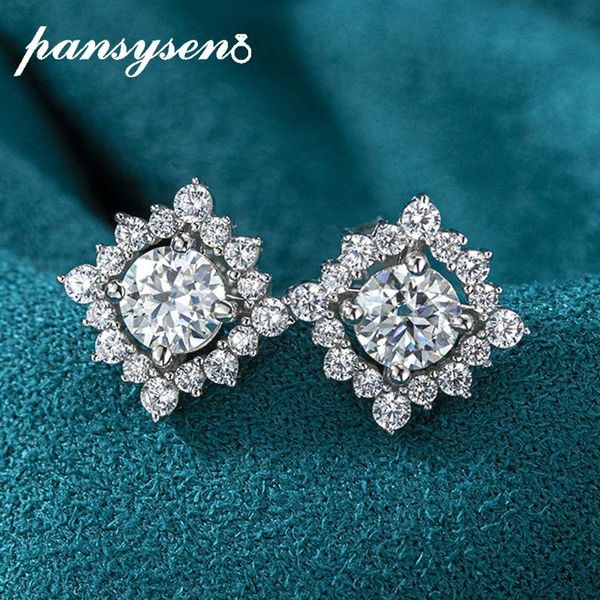 Pendientes PANSYSEN sólida plata 925 clásica de 0,5 CT, pendientes de tuerca de moissanita auténtica para mujer, joyería fina de boda de lujo al por mayor