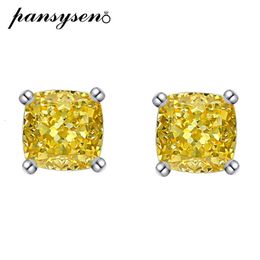 Stud PANSYSEN Sparkling 100% 925 Sterling Silver 6MM Simulé Citrine Boucles D'oreilles pour Femmes Cadeau De Mariage Drop 230620