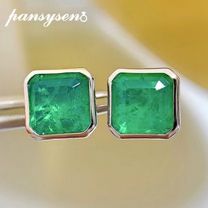 Stud PANSYSEN Vintage 925 Sterling Silver Square 3CT Esmeralda Gemstone Ear Stud Pendientes Aniversario Cóctel Joyería fina al por mayor 230620