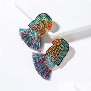 Stud Parrot Tassel oorbellen Studs Casual Party Simple Acryl Dange Fashion Metal Rhinestone Birds Drop Earring Dames Charm Stateme Dh9uq