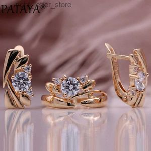 Stud PATAYA nouveau luxe naturel Zircon boucles d'oreilles anneaux ensembles 585 couleur or Rose créatif romantique femmes mariage mode bijoux ensemble YQ231211