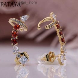 Stud PATAYA nouveau Unique oreille pince boucles d'oreilles 585 couleur or Rose goutte d'eau femmes boucles d'oreilles carré naturel Zircon bijoux de mode YQ231211