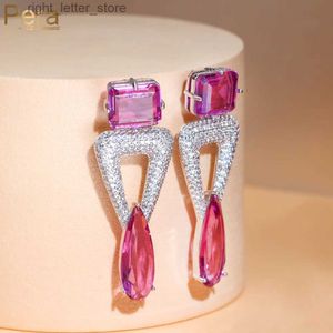 Stud Pera élégant rose chaud CZ Zircon couleur or blanc longue goutte d'eau boucle d'oreille 2023 nouvel an bijoux cadeau pour les meilleurs amis E896 YQ231211