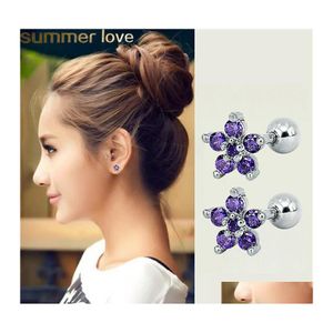 Stud Rose Bleu Fleur Cz Boucles D'oreilles Pour Femmes Filles Cubic Zircon Sier Or Couleur Lip Anneaux Ongles Boucle D'oreille De Mariage Conception De Mariée Drop De Otzmc